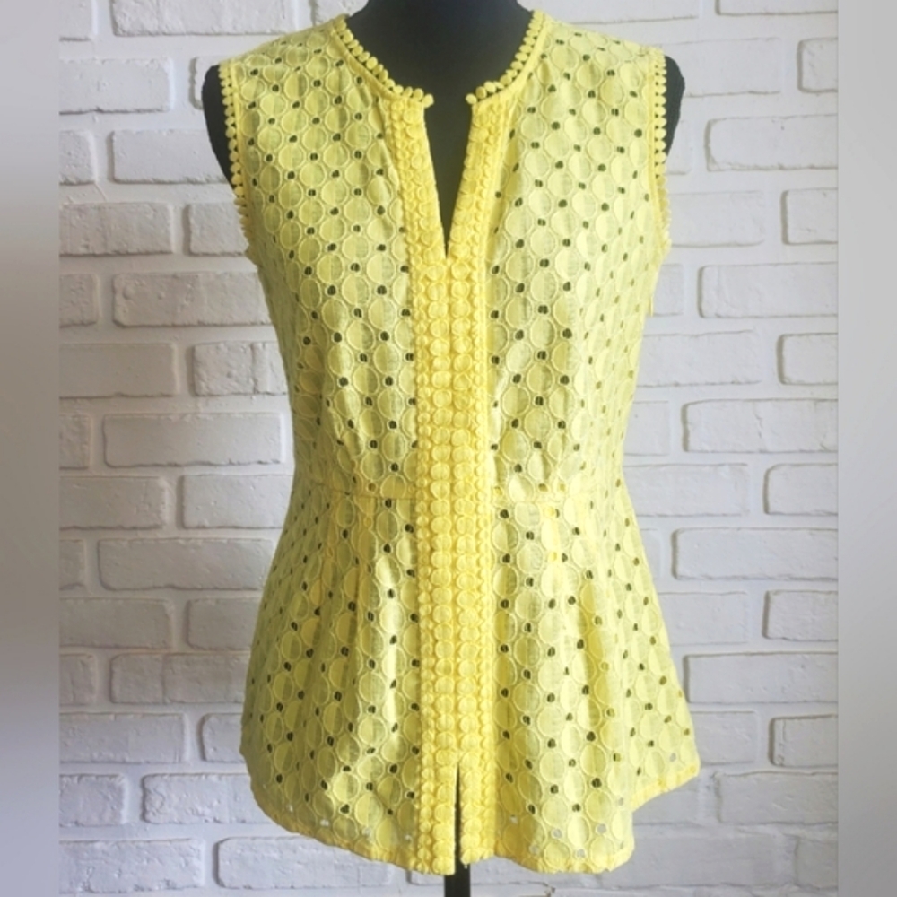 Banana Republic Eyelet Lace Crochet Peplum Top Sleeveless Yellow Size 4